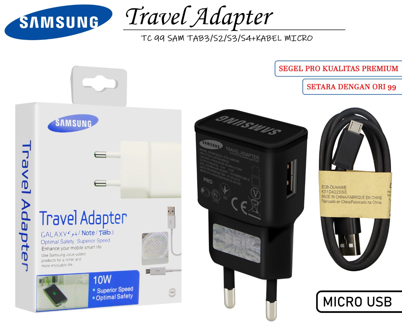 TRAVEL CHARGER SAMSUNG TAB3/S2/S3/NOTE + KABEL MICRO (PRO)